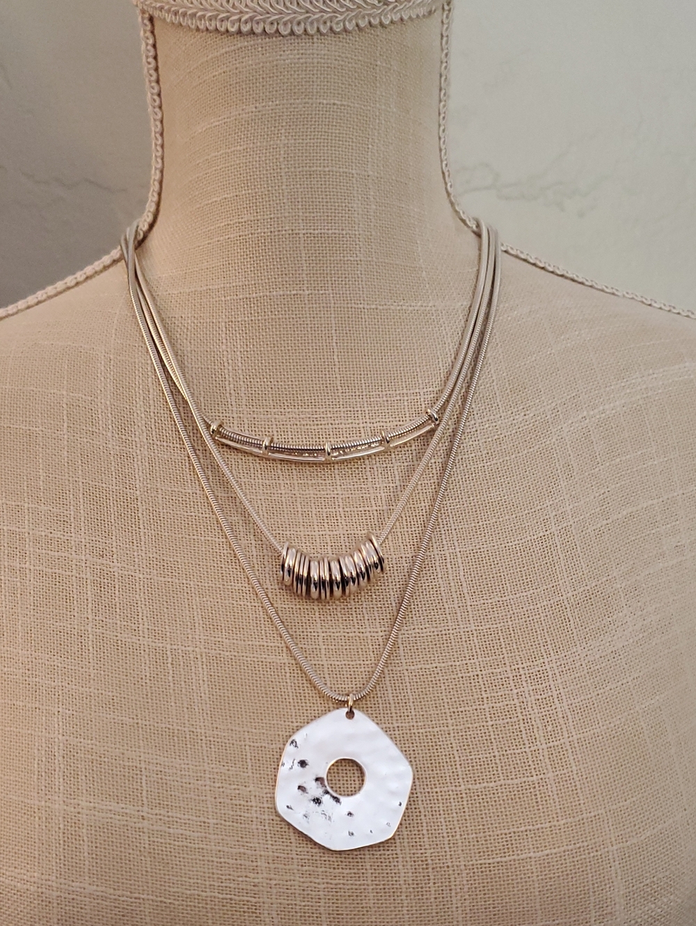 Chico's Signed Silver-Tone Triple Snake Chain Layered Abstract Pendant Necklace